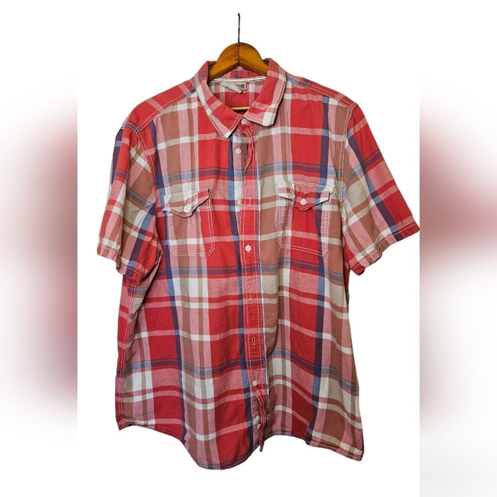 Roebuck & Co XXL men's short sleeved button-down plaid shirt, 100% cotton
